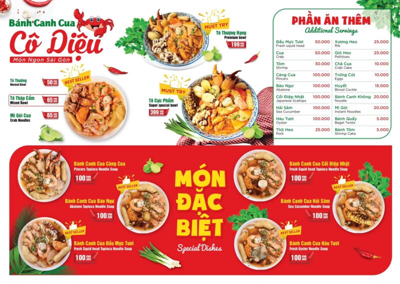 Thực đơn đa dạng, phong phú